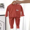 Pyjamas filles garçons tout-petits pyjamas doux enfant en bas âge solide à manches longues ensemble de vêtements de nuit pour enfants 7 8 Legging 4t tenue de Thanksgiving fille 230310