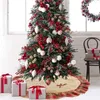 Christmas Decorations -Christmas Tree Skirt 48 Inch Burlap Red Plaid Ruffle Trim Skirts For X'Mas