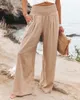 Damesbroek capris lente zomer katoen linnen stijl vrouwen losse lange broek vrijetijds vrijgeef hoge taille ruches strand breedbeen broek met pocket 230310