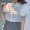 Kadınlar bluzları wakuta basit tatlı kısa kollu bluz kenarı Mujer Blusa 2023 yazlık kadın gömlekleri çıkarılabilir bowknot yakalı