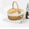 Storage Baskets Handmade Wicker Basket Rattan Bread Proofing Proving Baskets Camping Picnic Fruit Snack Organizer Basket with Double Lids 230310