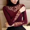 Chandails pour femmes produit fleur robe chemise hiver mince tricoté dentelle revers sweat coréen