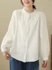 Dames blouses qoerlin ruches kraag witte shirts katoen met lange mouwen losse kant holle blouse elegante zwarte tops dames