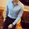 Männer Casual Hemden Männer Oxford Slim Fit Kleid Hemd Marke Turndown Kragen Langarm Chemise Homme Buisness Büro Männer Schwarz Q190