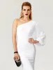 New Ivory Long Evening Formal Dress Long Sleeve One Shoulder Soft Satin Celebrity Prom Party Gowns Mermaid Vestidos De Feast 2023