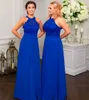 Bridesmaid Dresses Plus Size Royal Blue Gown Formal For Weddings A Line Sleeveless Floor-Length Chiffon New Zipper NONE Train O-Neck Applique Custom Pleat