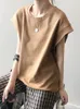 女性用ブラウスQoerlin Cotton Flying Sleeve O Neck Classic Basic TopsソリッドルーズカジュアルホワイトTシャツ女性エレガントティー夏2023年