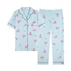 Kvinnors sömnkläder mode bomullspyjama Set Women Summer Short Sleeve XXL 3XL Big Sleepwear Cherry Printed Long Pants Women's Pyjamas 230310