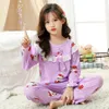 Pijama crianças pijamas garotas de garotas roupas de algodão conjunto estampa de flor de pijama de pijama de manga cheia crianças pijamas garotas