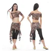 Stage desgaste 6 cores Moda feminina dança pano de pavão saias de barriga de barriga 3pcs configurar calças de saia superior