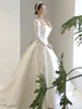 Scollo quadrato A Line Abiti da sposa per le donne Minimalista Semplice Raso Stile coreano Maniche lunghe Abiti da sposa Treno lungo Sposa R2990