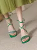 Sandals Brand Women Short Boots Fashion Green Ladies Pumps Shoes Pointed Toe Zipper High Heel SandalsSandals