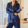 Women's Sleepwear 2 Pieces Women Silk Satin Pajamas Pyjamas Set Sleepwear Pijama Winter Long Sleeve Tops Pants Set Loungewear pyjama pour femme 230310