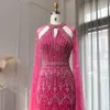 Party Dresses Sharon Said Luxury Dubai Mermaid Pink Evening Dresses with Cape Sleeves Arabic Women Wedding Guest Formal Party Gowns SS361 230310