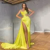 Robes de soirée Smileven jaune Sexy col en V sirène robe de soirée sans bretelles haut fendu bal Dubai robes de célébrité 230310