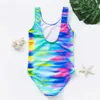 One-Pieces 2022 New Girls Swimwear Costume intero senza schienale 7-14 anni Costumi da bagno per bambini a righe Costume da bagno intero W0310