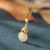 Kedjor XL418ZFSILVER 925 Sterling Silver Fashion Luxury Trend South Red Agate Hetian Jade Gourd Necklace For Women Wedding Girl Jewelry