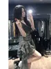 Casual Dresses Japanese Sexy Dark Sleeveless V-neck Women Cascading Ruffles Asymmetrical Femme Robe Harajuku 2023 Summer Camisole Dress Y2302