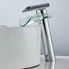 Waschbecken Wasserhähne Decksmontage Wasserfall Basin Mixer Tap Wasserhahn Chrom poliertes kaltes Wasser Eingriff Glas