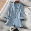 Women's Suits Blazers Summer Blazers Solid Color Elegant Green Blazer Casual Thin Women Jacket Women's Korean Style V-neck Office Lady Suit Coat 230310