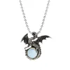 Vintage Fly Dragon Colliers En Acier Inoxydable Perlé Chaîne Pierre Naturelle Cristal Pendentif Collier Pour Hommes Punk Bijoux