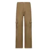 Women's Pants Capris Women Solid Color Cargo Pants High Waist Straight-leg Buckle Jeans with Pockets Khaki Brown Baggy Casual Trousers 230310