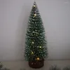 Juldekorationer Fake Small Pine Tree Santa Snow Frost Village House Lights Holiday Window Desktop Decoration Trees