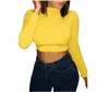 T-shirt da donna T-shirt girocollo a maniche lunghe da donna Casual Tinta unita Crop Top Donna Autunno Basic Tee Top Rosso Blu Verde Giallo