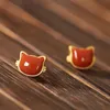 Ooringen Yuexin S925 Sterling Silver Women's Oorrings Simple Kitten Fashion ingelegd Hetian Yunan Red Agate