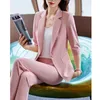 Women's Suits Blazers Spring Summer Half Sleeve Formal OL Styles Professional Business Work Wear Pantsuits Trousers Set Office Uniform Blazers 230310