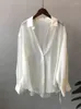 Kadın bluzları qoerlin şık şeffaf kavisli etek dantelli sade gömlekler yaz güneş koruyucu uzun kollu beyaz düğme üstleri