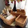 Storage Baskets Hand-Woven Rattan Wicker Basket Seagrass Rectangular Candy Storage Container Picnic Basket Fruit Box Cosmetic Household Tools 230310