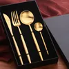 Zestawy naczyń obiadowych Cutlery Polejka 304 Stal nierdzewna Zachodnia czarna czarna nóż Forks Spoon Party Kitchen Gold Strale Narzędzia do zastawy stołowej