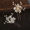 Hårklämmor Barrettes Romantiska guld Silver Color Bridal Forks Flower Pearl Hairpins Handgjorda bröllop Engagemang Tillbehör