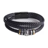 Bracelets Three-layer black rope magnetic buckle I love you engraved stainless steel leather bracelet