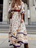 Casual Dresses Floral Print Long Dress Women Puff Sleeve Boho Maxi Dress Summer Loose Holiday Beach Dress Kvinnlig Ruffled midjeklänning Vestidos G230311