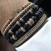 Bracciale Anil Arjandas Bracciale rigido in pelle da uomo Bracciale placcato pistola nera Micro Pave CZ Aperto Pulseira FemininaBangleBangle