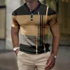 رجال Polos Business Disual Polo Shirt Summer Lapel Golf Classic Fit String Sleeve Stripe Tshirts 230311