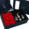 Jewelry Boxes Drop Ruby Gem Necklace Earrings Jewelry Suit Four Leaf Clover Jewlery For Party Wedding Eternal Life Flower Gift Box 230310