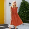 Casual Dresses Elegant Woman Summer Dress 2021 Fashion Ruffle ärmlös Slim Vintage Casual Office Ladies Midi Dresses Red Robe Femme Green G230311