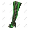 Sukeia High Quality Women Winter Thigh Boots Snake Chunky Heels Pointed Toe Pretty Green Club Shoes Ladies US Size 5-15