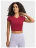 Lu Lemon Yoga Align Mulheres Yoga Outfit Malha Manga Absorção de Umidade Croptop Sem Costura Curto Top Verão LL97