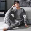 Mäns sömnkläder 5xl 6xl plus storlek Big Pyjamas Set Fat Man Long Sleid Pullover Sporty Home Duits stickad Cotton Sleepwear Father's Pyjama Homme 230311