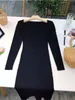 Casual Dresses Square Neck Ribbed Thicken Warm Knitted Dresse Long Sleeve High Stretch Basic Bodycon Dress Streetwear C121 230310