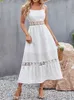 Casual jurken zomer boho lange jurk vrouwen elegant strand zonsondergang sexy mouwloze backless hollow out kanten jurken dames feest avondjurk g230311