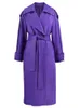 Women's Jackets Lautaro Spring Autumn Long Luxury Elegant Purple Colored Faux Leather Trench Coat for Women Sashes Runway Designer Fashion 230310