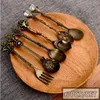 Dinnerware Sets 6Pcs Gold Inlay Crown Head Long Handle Coffee Dessert Spoon Fork Western Cutlery Kitchen Tableware Utensils