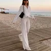 Women's Two Piece Pants Solid Drape Loose Casual Suit Fashion Resort Button Cardigan Shirt VNeck Female Chic Top High Waist Trousers 230310