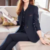 Tweede stuk broek van dames Lenshin 3 stuks Set Fashion Vest Pant Suit kantoor dames werkkleding voor vrouwen vrouwelijk formeel blazer jasje met cropp