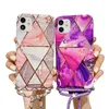 Cross-body Mobile Phone Cases Fashion Luxury Marble Grain Protective Cell Phone Case For Apple IPhone 11 12 14 13 plus pro max Square Triangle Back Cover With Strap